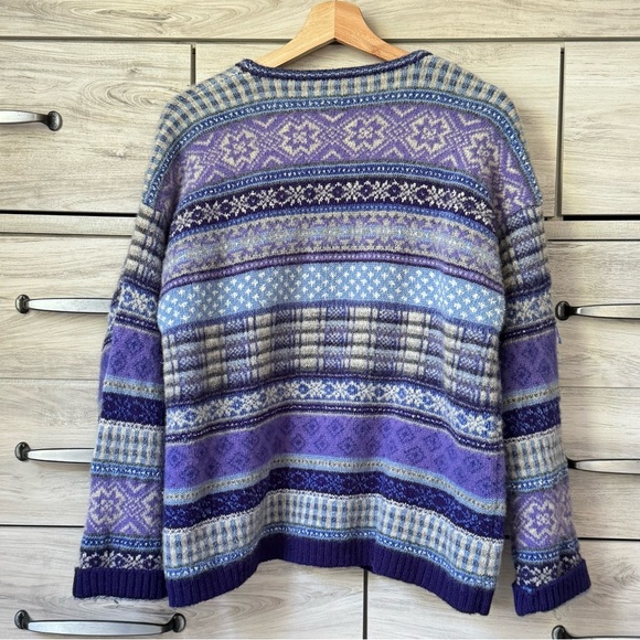 Susan Bristol Wool Cardigan Sweater Purple Multi V-Neck Zip Long Sleeve Size XL - Picture 2 of 9